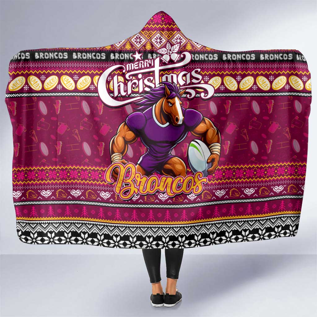 Broncos Rugby Xmas Hooded Blanket Australia NRL Mascot