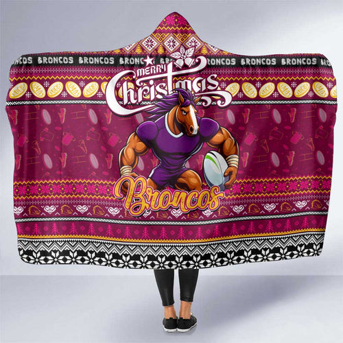 Broncos Rugby Xmas Hooded Blanket Australia NRL Mascot