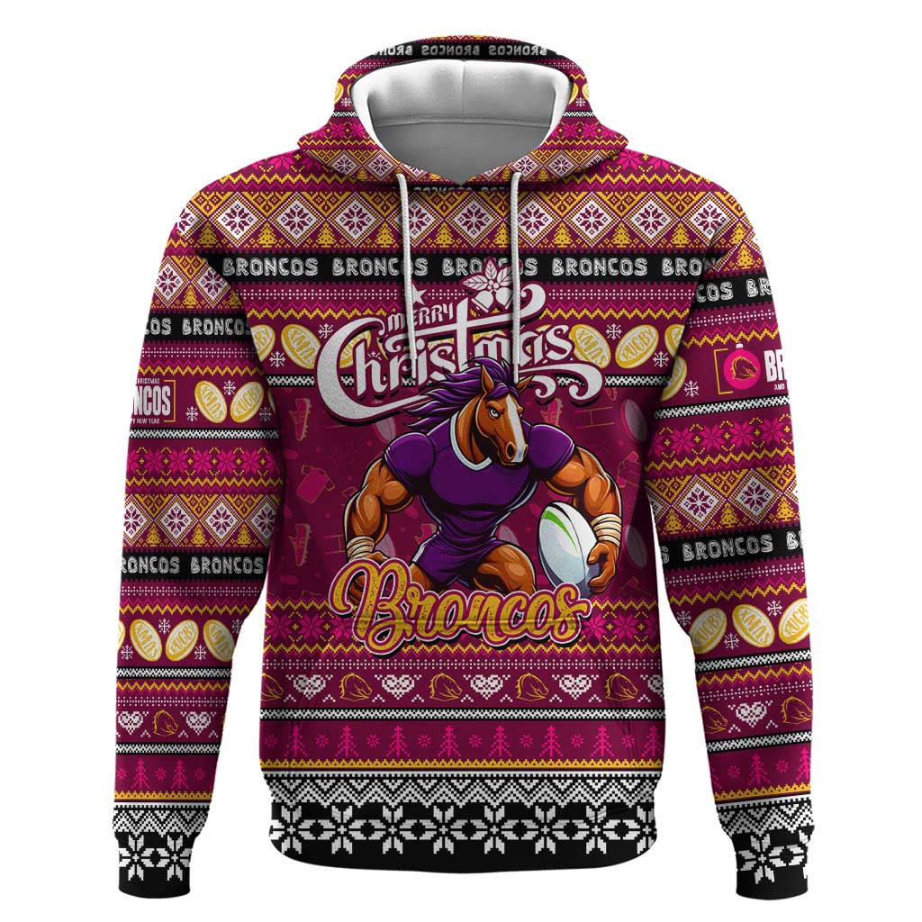 Personalized Broncos Rugby Xmas Hoodie Australia NRL Mascot