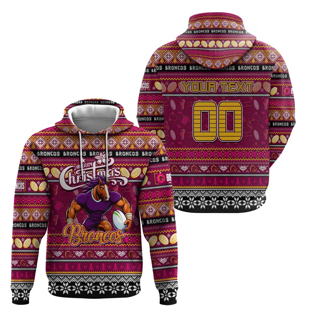 Personalized Broncos Rugby Xmas Hoodie Australia NRL Mascot