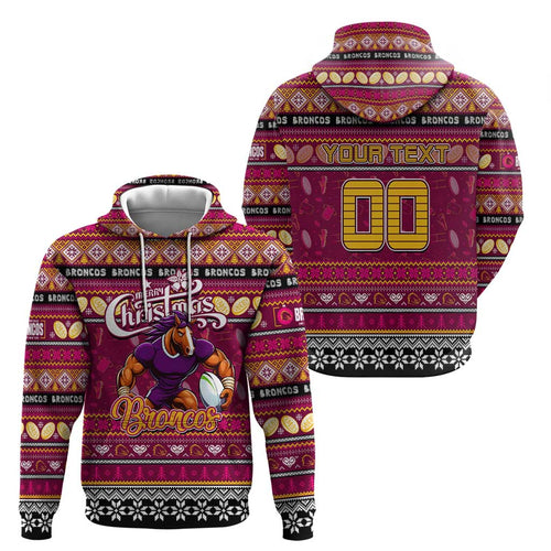 Personalized Broncos Rugby Xmas Hoodie Australia NRL Mascot