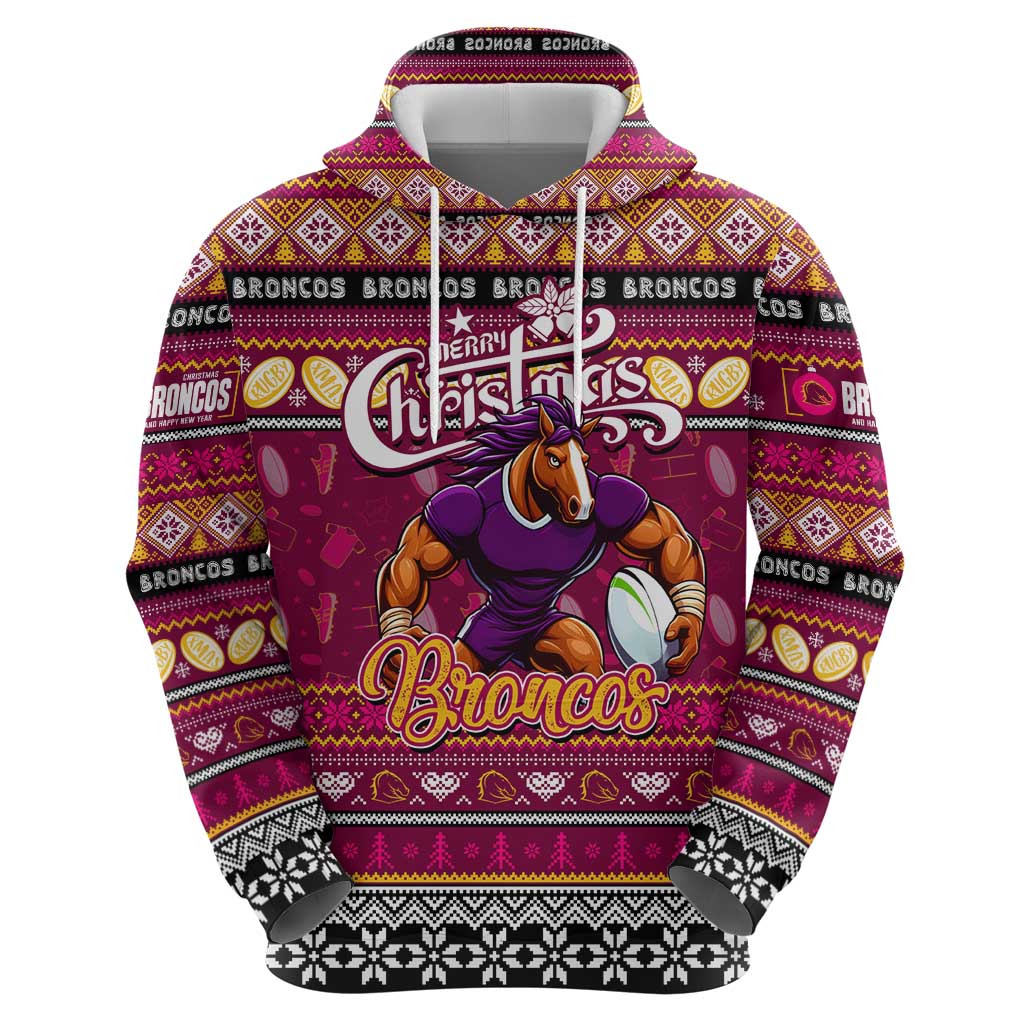 Personalized Broncos Rugby Xmas Hoodie Australia NRL Mascot