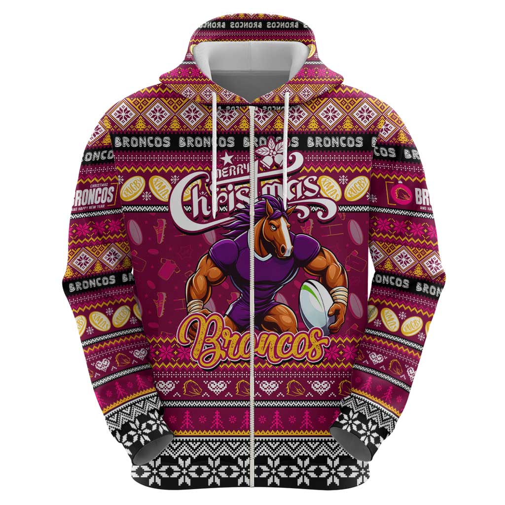 Personalized Broncos Rugby Xmas Hoodie Australia NRL Mascot