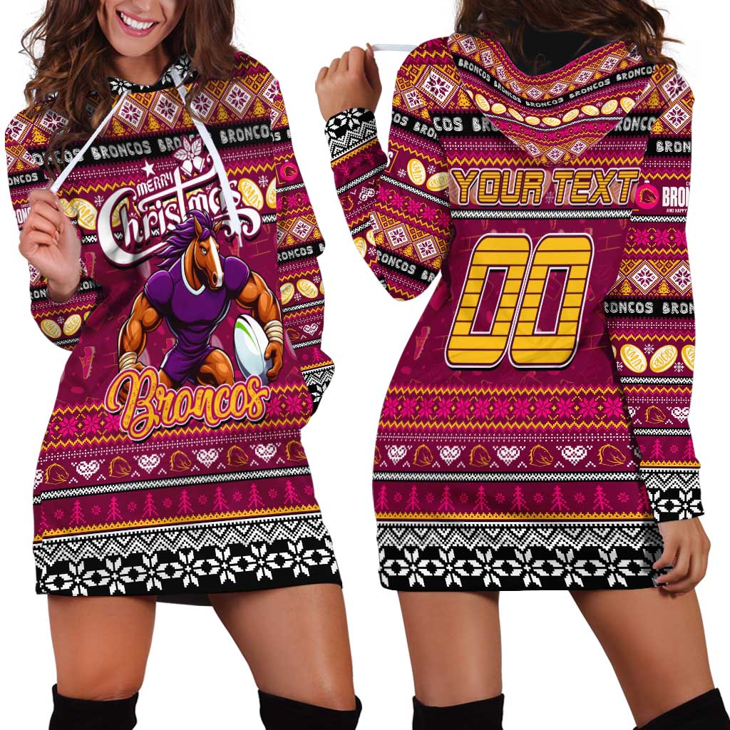 Personalized Broncos Rugby Xmas Hoodie Dress Australia NRL Mascot