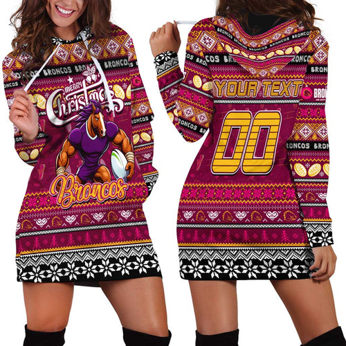Personalized Broncos Rugby Xmas Hoodie Dress Australia NRL Mascot