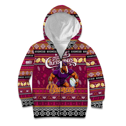 Personalized Broncos Rugby Xmas Kid Hoodie Australia NRL Mascot