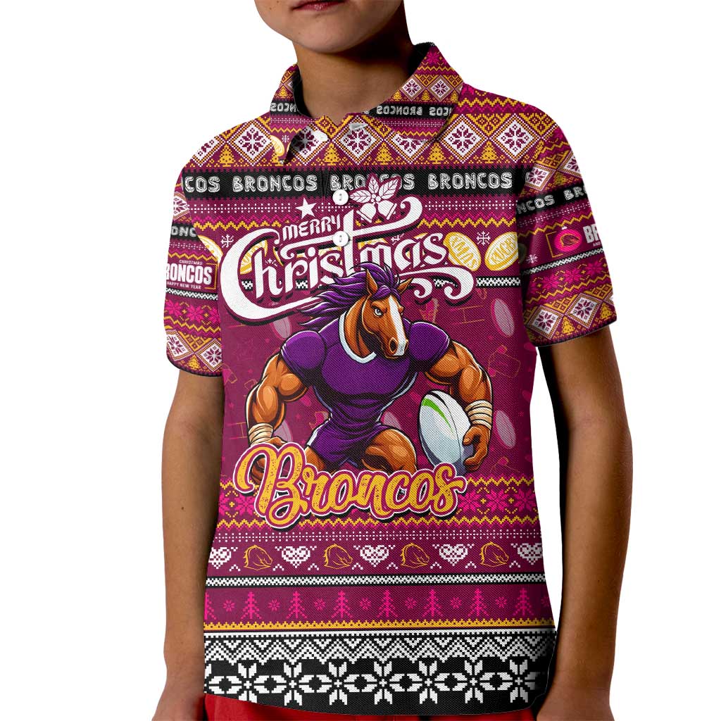 Personalized Broncos Rugby Xmas Kid Polo Shirt Australia NRL Mascot