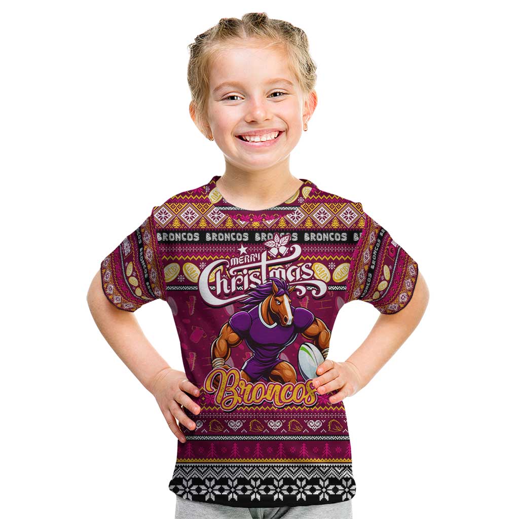 Personalized Broncos Rugby Xmas Kid T Shirt Australia NRL Mascot
