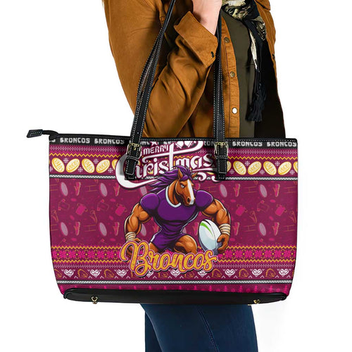 Broncos Rugby Xmas Leather Tote Bag Australia NRL Mascot