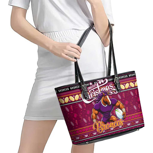 Broncos Rugby Xmas Leather Tote Bag Australia NRL Mascot