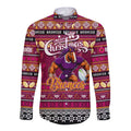 Personalized Broncos Rugby Xmas Long Sleeve Button Shirt Australia NRL Mascot
