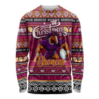 Personalized Broncos Rugby Xmas Long Sleeve Shirt Australia NRL Mascot