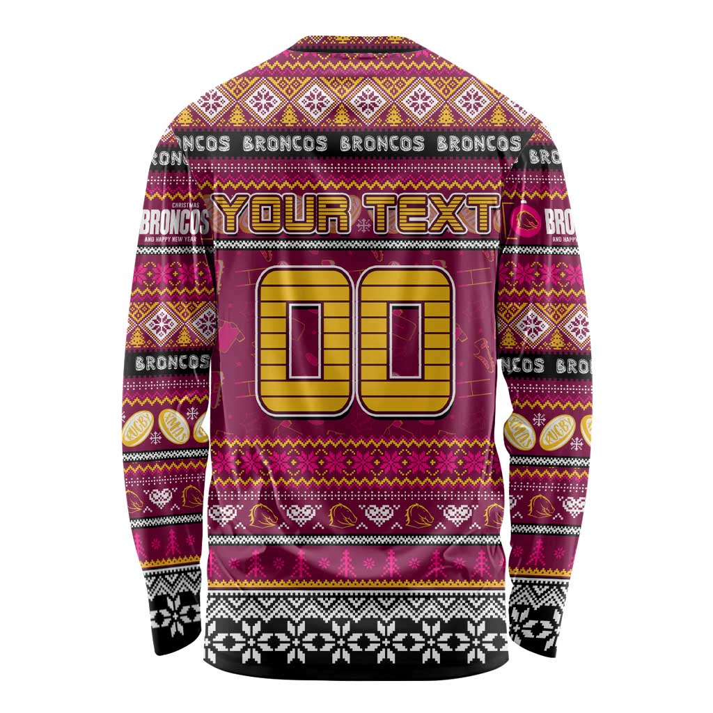 Personalized Broncos Rugby Xmas Long Sleeve Shirt Australia NRL Mascot