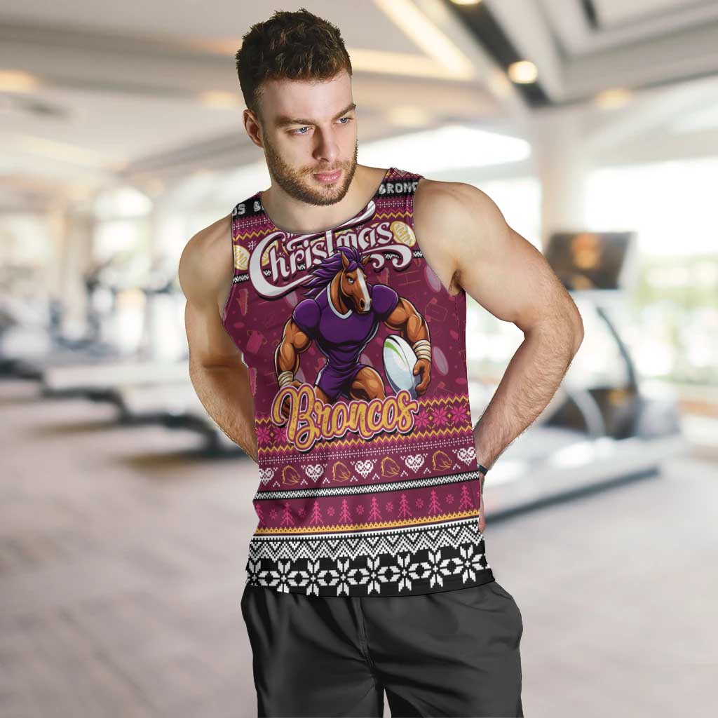 Personalized Broncos Rugby Xmas Men Tank Top Australia NRL Mascot
