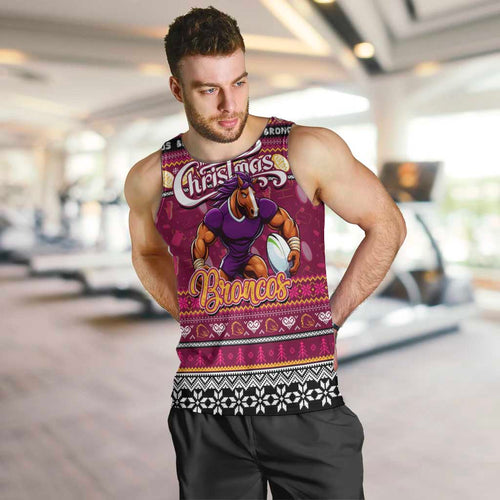 Personalized Broncos Rugby Xmas Men Tank Top Australia NRL Mascot