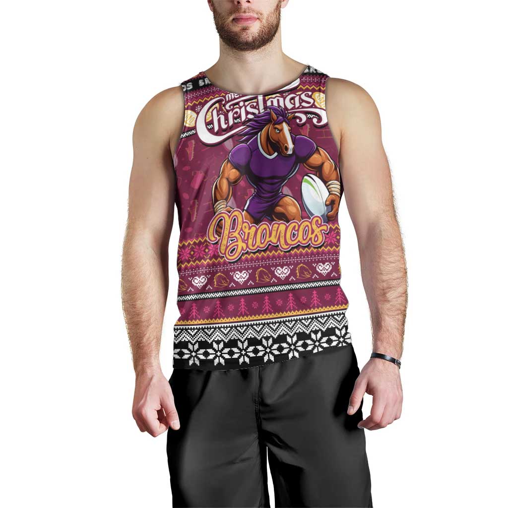 Personalized Broncos Rugby Xmas Men Tank Top Australia NRL Mascot