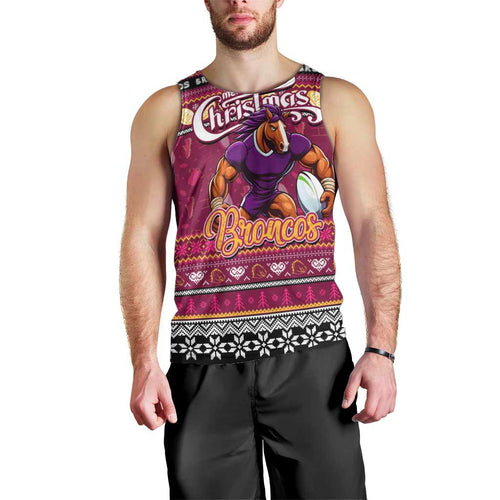 Personalized Broncos Rugby Xmas Men Tank Top Australia NRL Mascot