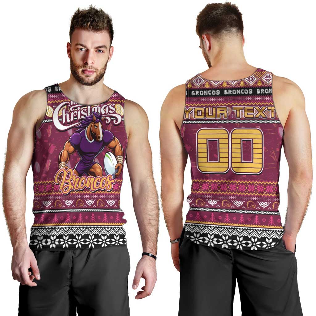 Personalized Broncos Rugby Xmas Men Tank Top Australia NRL Mascot