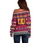 Personalized Broncos Rugby Xmas Off Shoulder Sweater Australia NRL Mascot