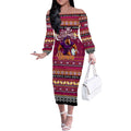 Personalized Broncos Rugby Xmas Off The Shoulder Long Sleeve Dress Australia NRL Mascot