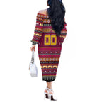 Personalized Broncos Rugby Xmas Off The Shoulder Long Sleeve Dress Australia NRL Mascot