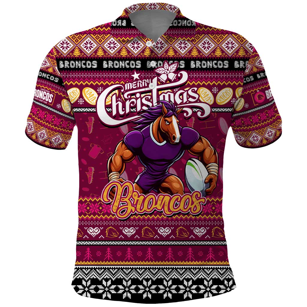 Personalized Broncos Rugby Xmas Polo Shirt Australia NRL Mascot
