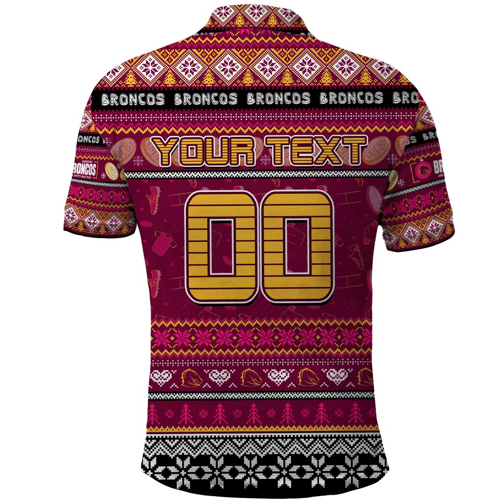 Personalized Broncos Rugby Xmas Polo Shirt Australia NRL Mascot