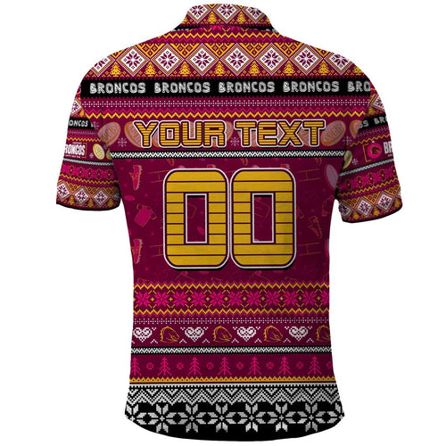 Personalized Broncos Rugby Xmas Polo Shirt Australia NRL Mascot