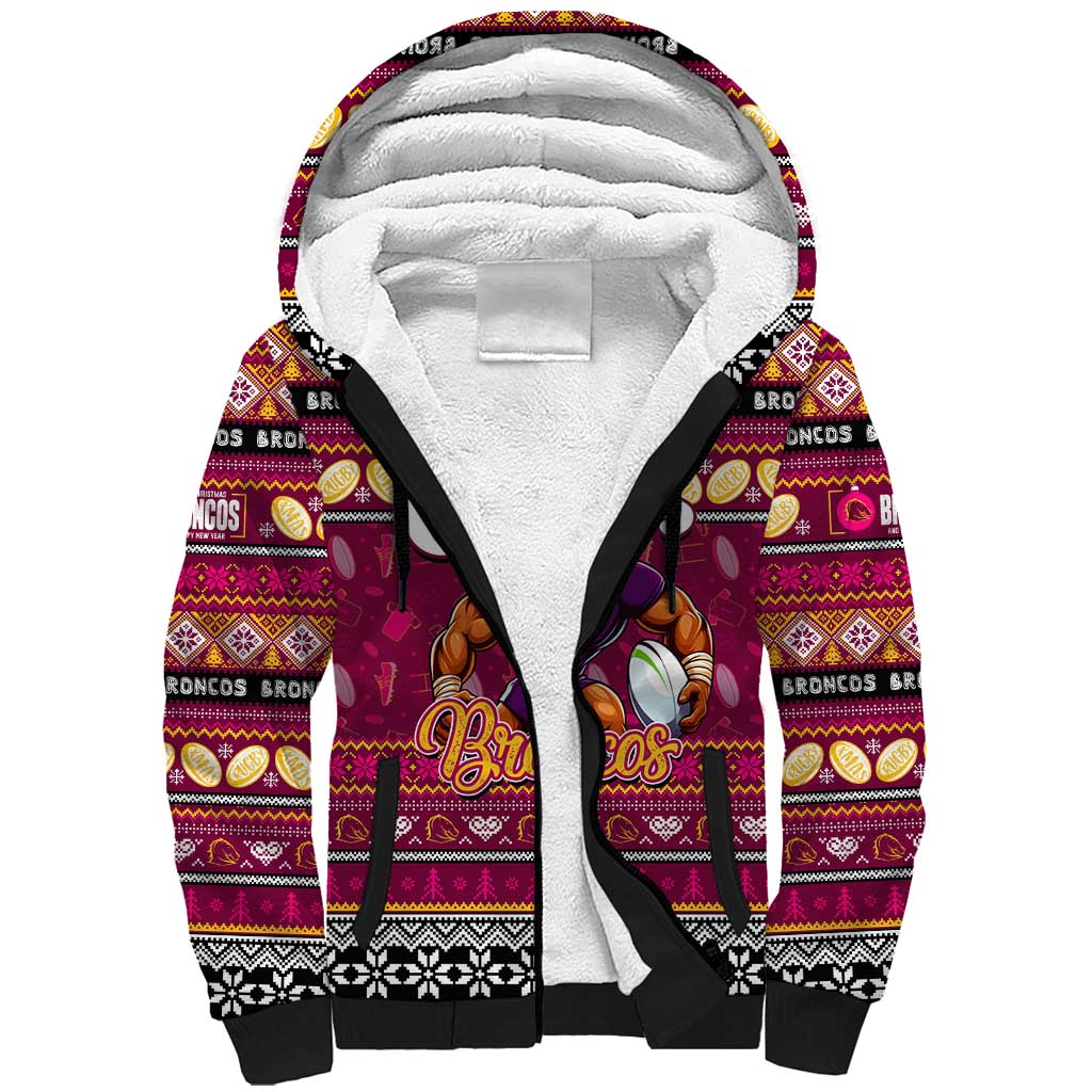 Personalized Broncos Rugby Xmas Sherpa Hoodie Australia NRL Mascot