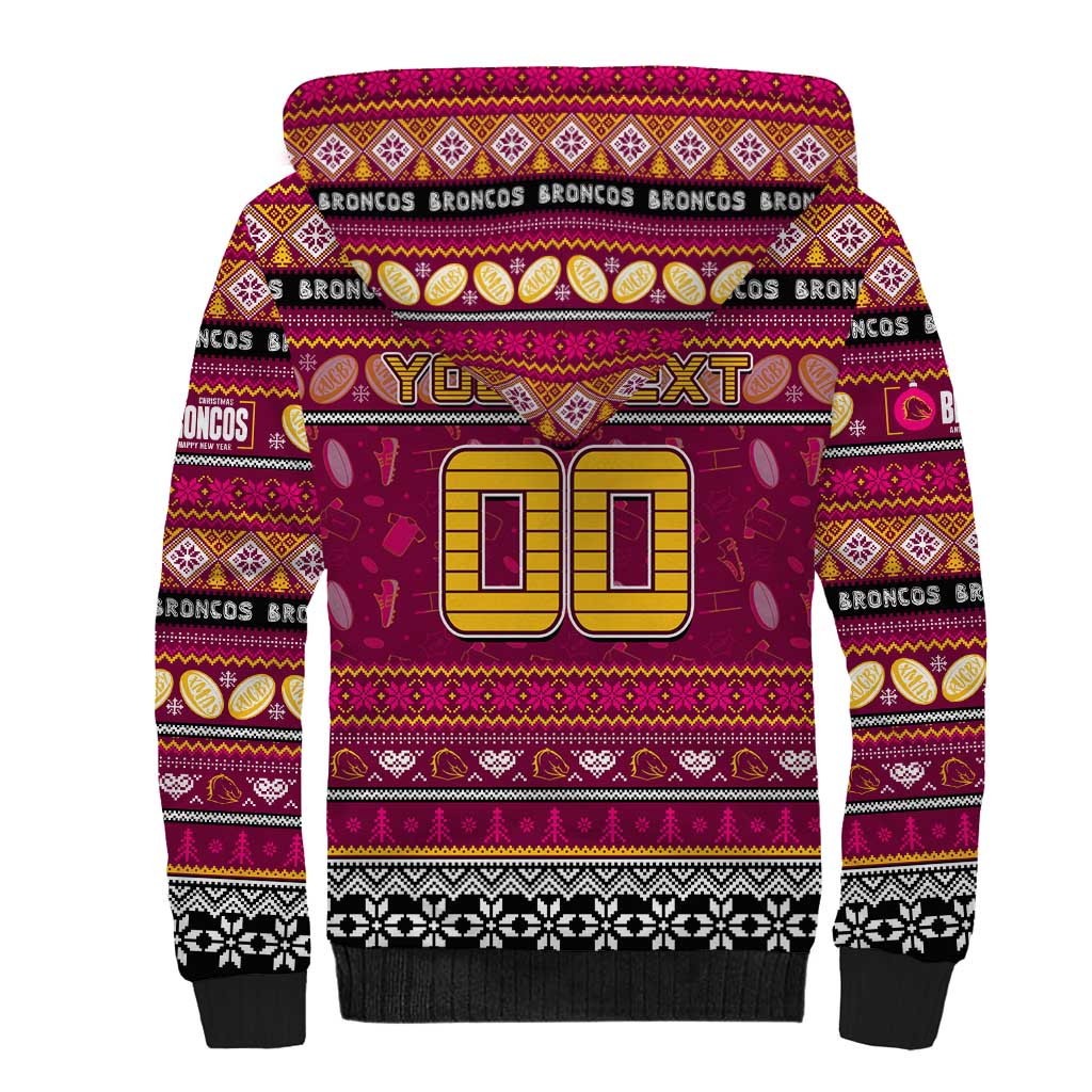 Personalized Broncos Rugby Xmas Sherpa Hoodie Australia NRL Mascot