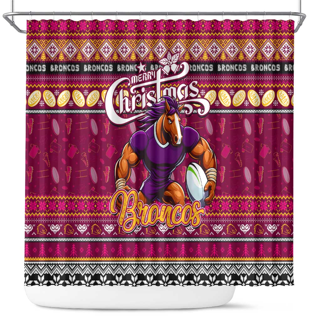 Broncos Rugby Xmas Shower Curtain Australia NRL Mascot