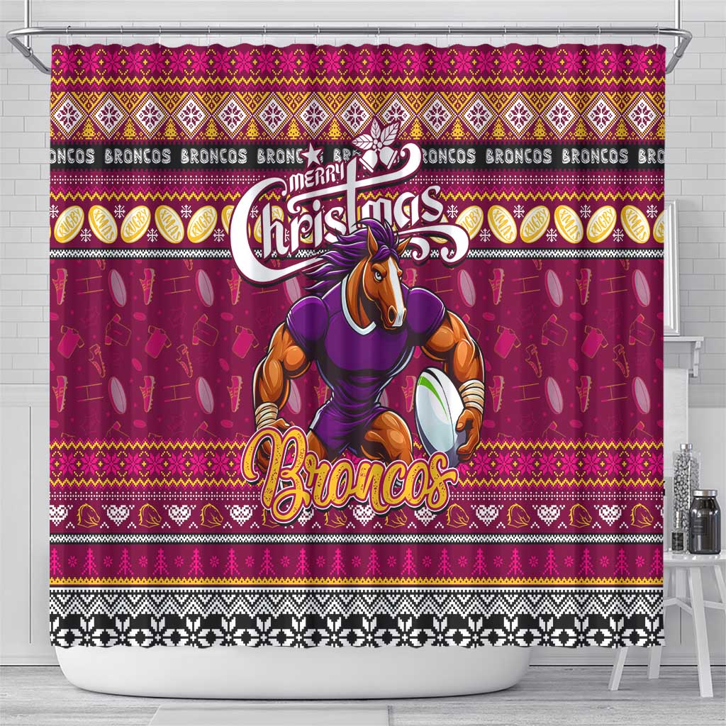 Broncos Rugby Xmas Shower Curtain Australia NRL Mascot
