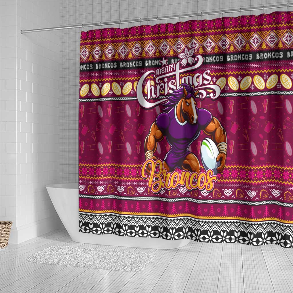 Broncos Rugby Xmas Shower Curtain Australia NRL Mascot