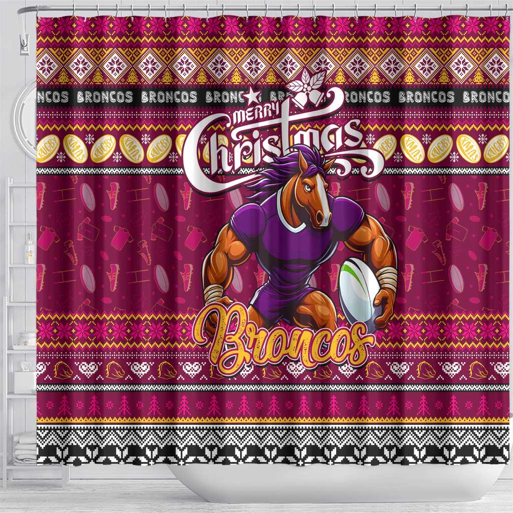 Broncos Rugby Xmas Shower Curtain Australia NRL Mascot