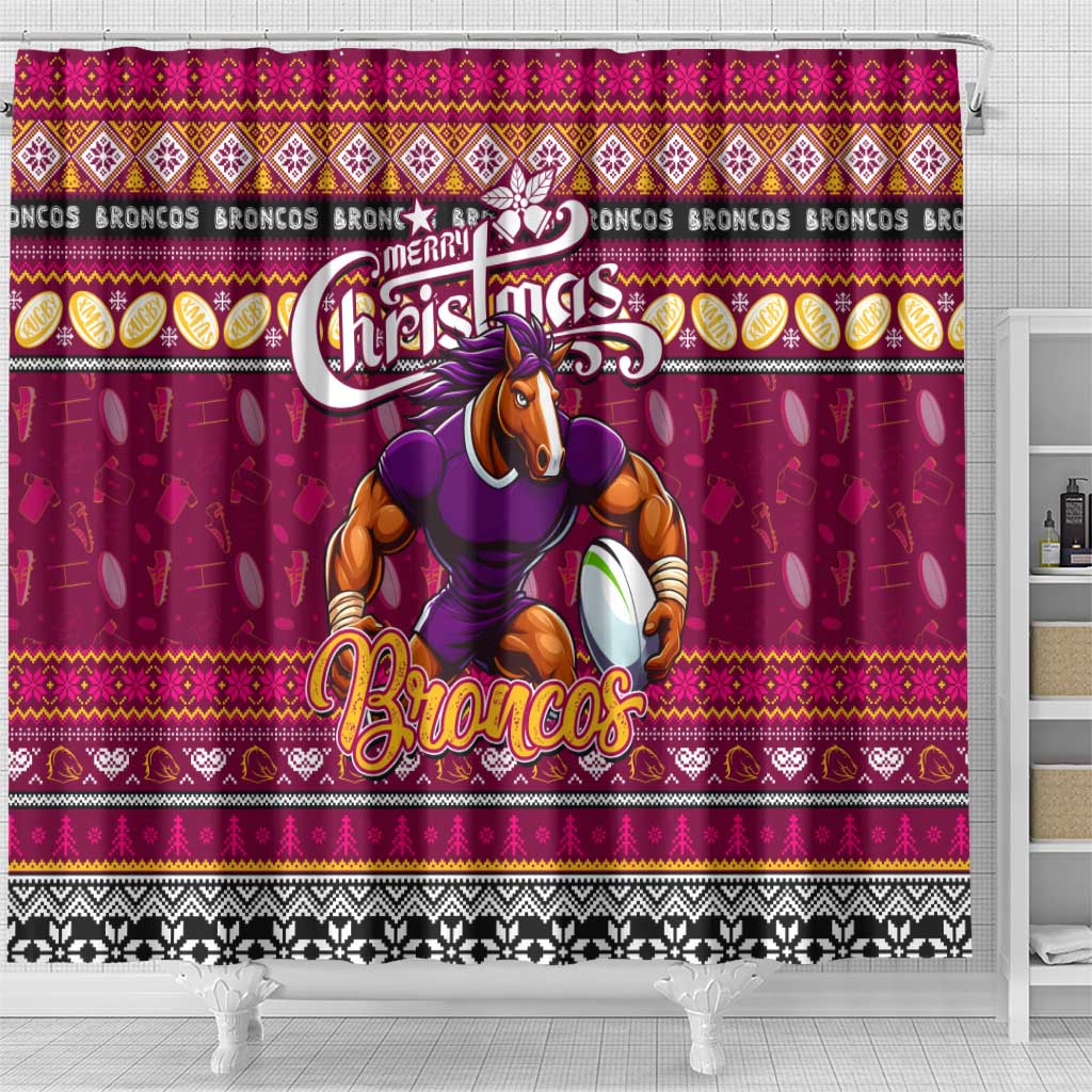 Broncos Rugby Xmas Shower Curtain Australia NRL Mascot