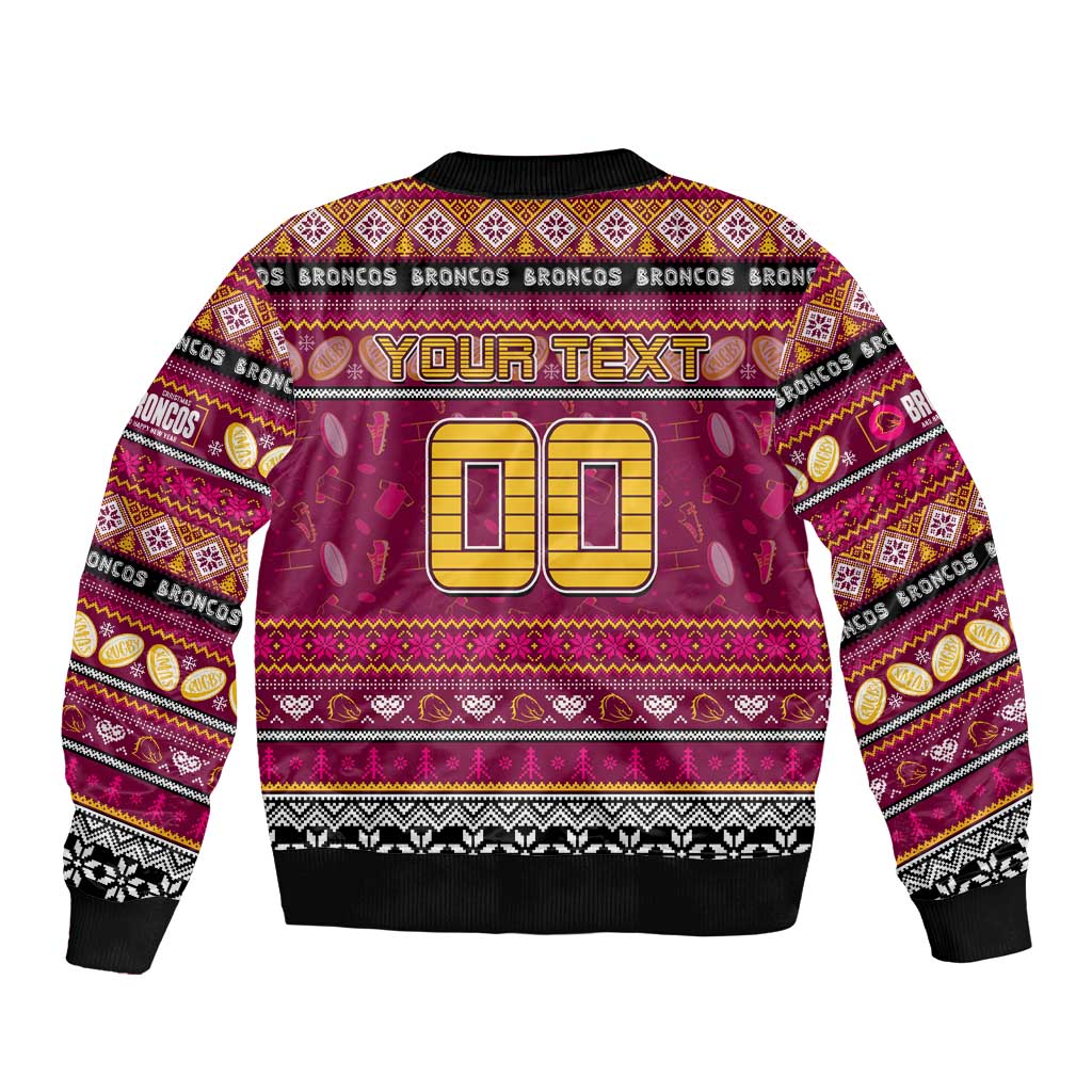 Personalized Broncos Rugby Xmas Sleeve Zip Bomber Jacket Australia NRL Mascot