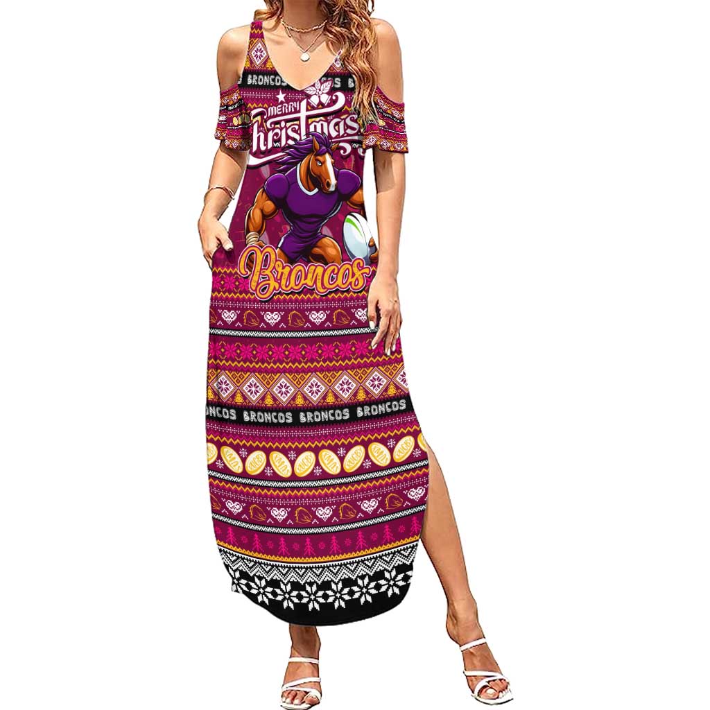 Personalized Broncos Rugby Xmas Summer Maxi Dress Australia NRL Mascot