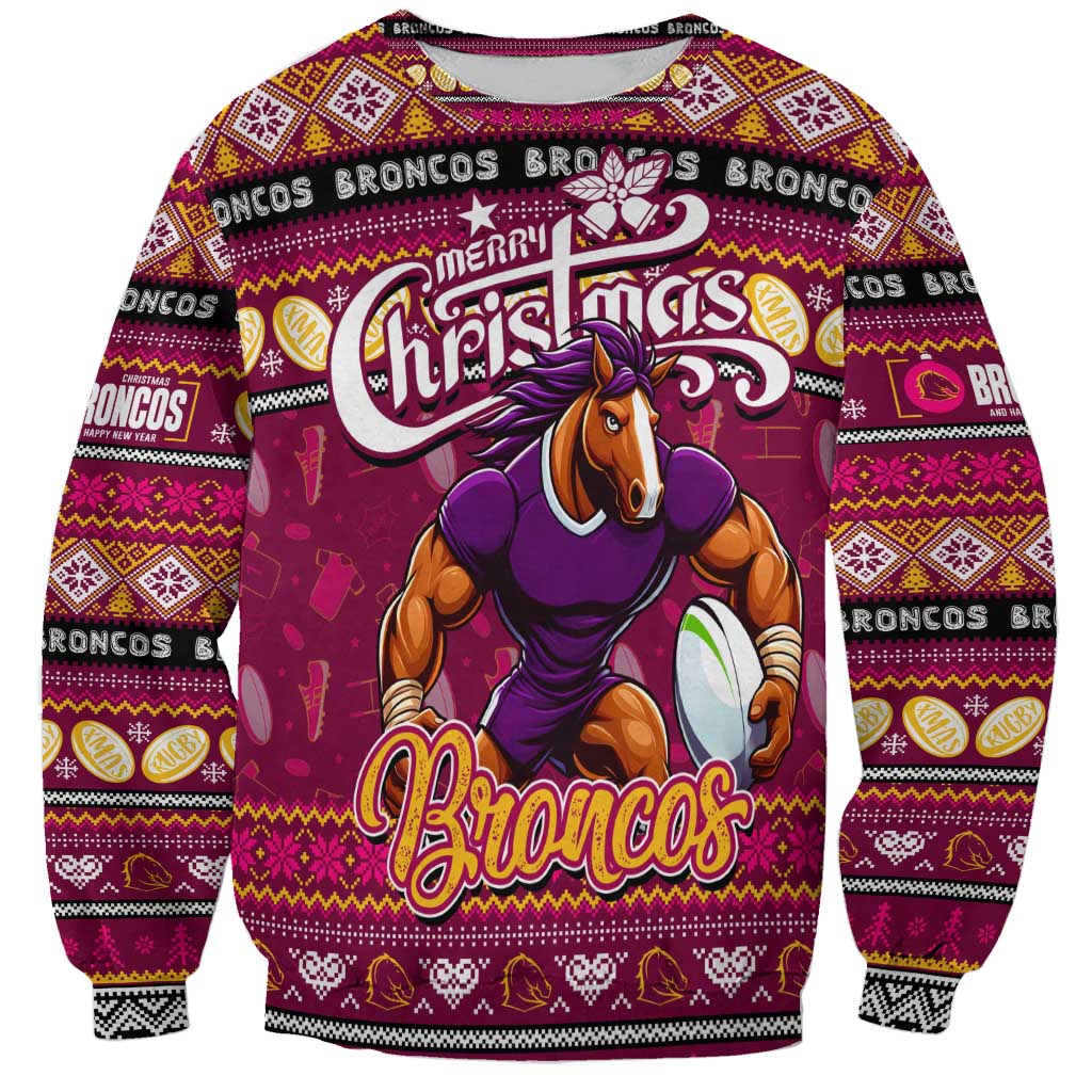 Personalized Broncos Rugby Xmas Sweatshirt Australia NRL Mascot