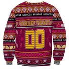 Personalized Broncos Rugby Xmas Sweatshirt Australia NRL Mascot
