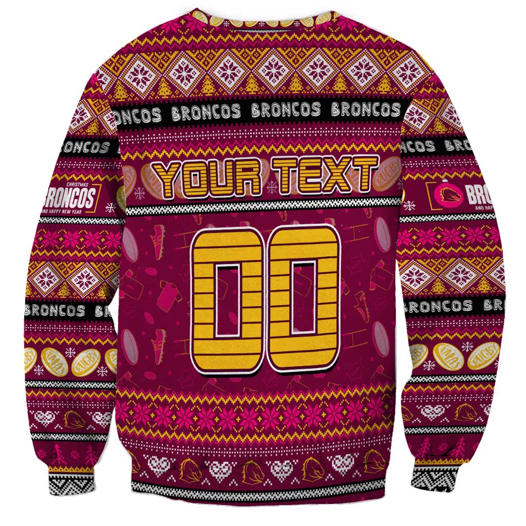 Personalized Broncos Rugby Xmas Sweatshirt Australia NRL Mascot