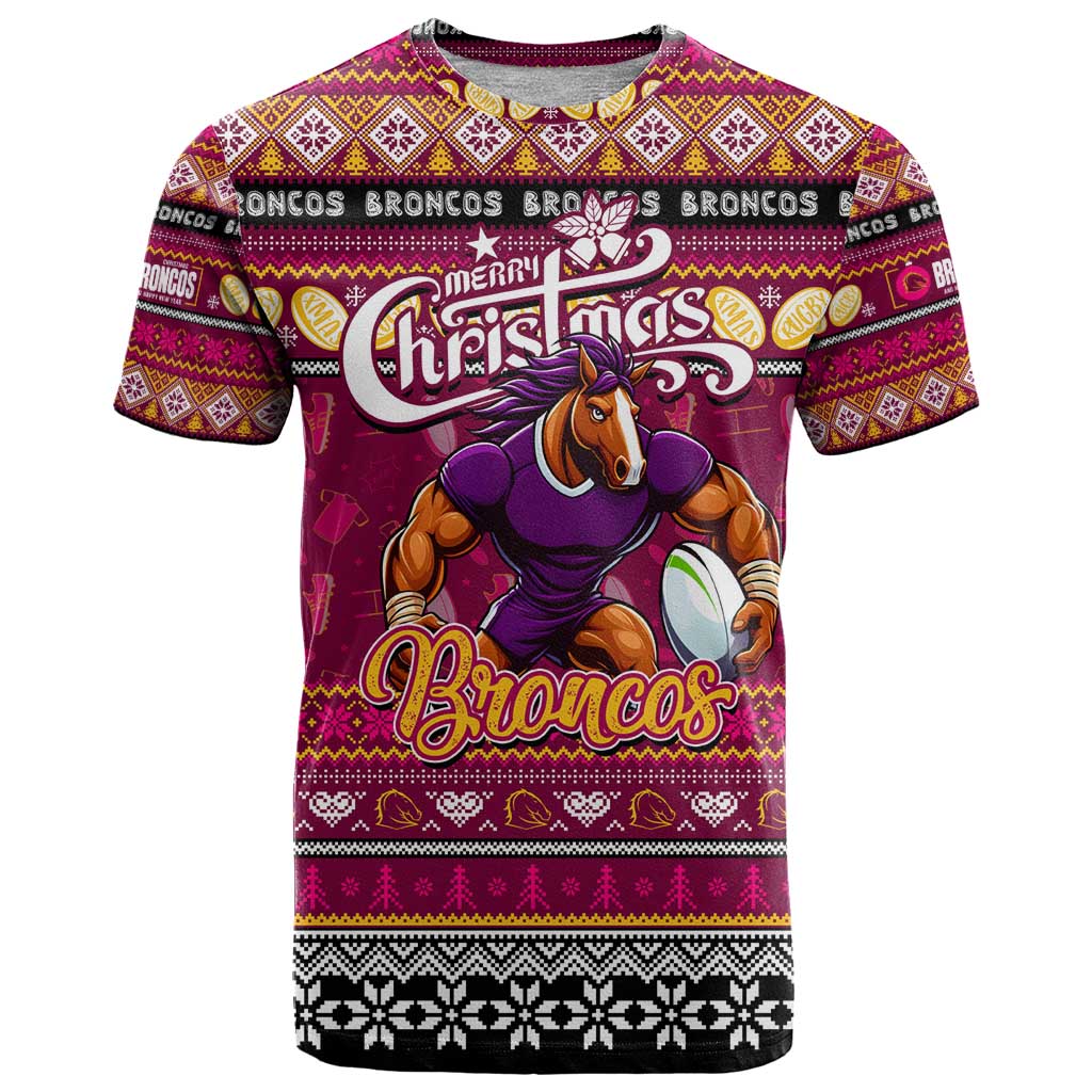 Personalized Broncos Rugby Xmas T Shirt Australia NRL Mascot