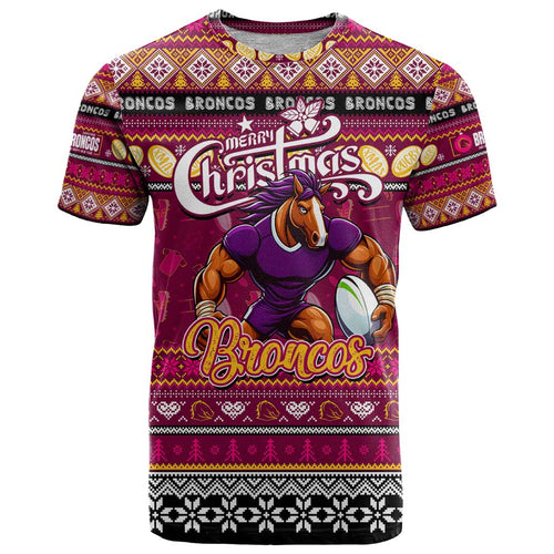 Personalized Broncos Rugby Xmas T Shirt Australia NRL Mascot