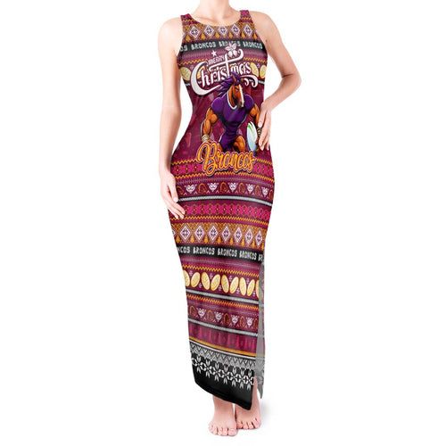 Personalized Broncos Rugby Xmas Tank Maxi Dress Australia NRL Mascot