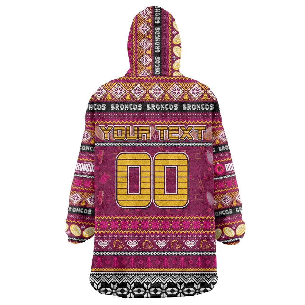 Personalized Broncos Rugby Xmas Wearable Blanket Hoodie Australia NRL Mascot
