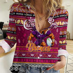 Personalized Broncos Rugby Xmas Women Casual Shirt Australia NRL Mascot