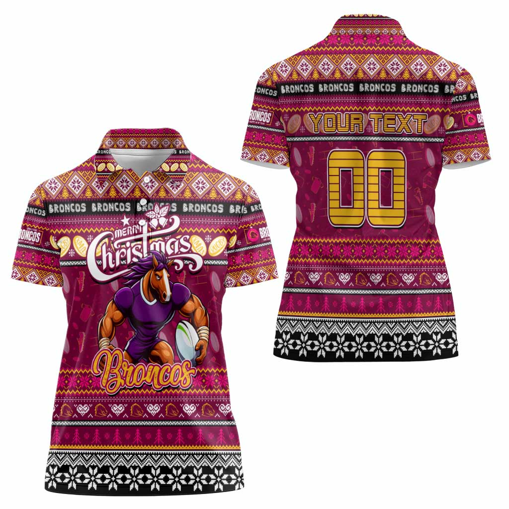 Personalized Broncos Rugby Xmas Women Polo Shirt Australia NRL Mascot