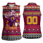 Personalized Broncos Rugby Xmas Women Sleeveless Polo Shirt Australia NRL Mascot