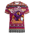Personalized Broncos Rugby Xmas Women V-Neck T-Shirt Australia NRL Mascot
