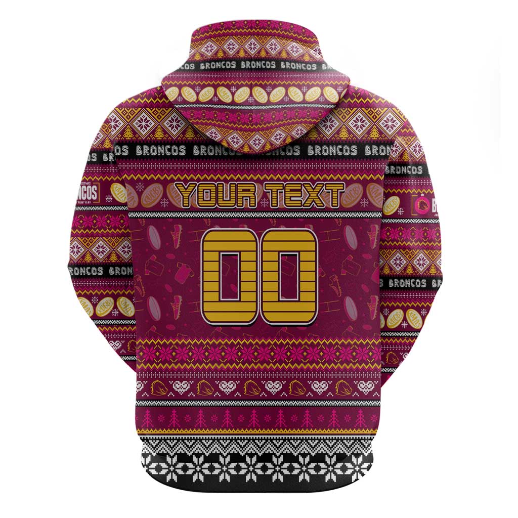 Personalized Broncos Rugby Xmas Zip Hoodie Australia NRL Mascot