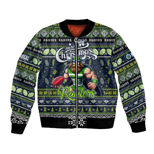 Personalized Raiders Rugby Xmas Bomber Jacket Australia NRL Mascot